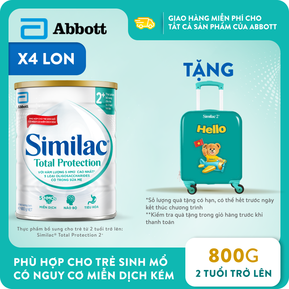 [Tặng Vali LocknLock] Combo 4 lon Similac Total Protection 2+ 800g