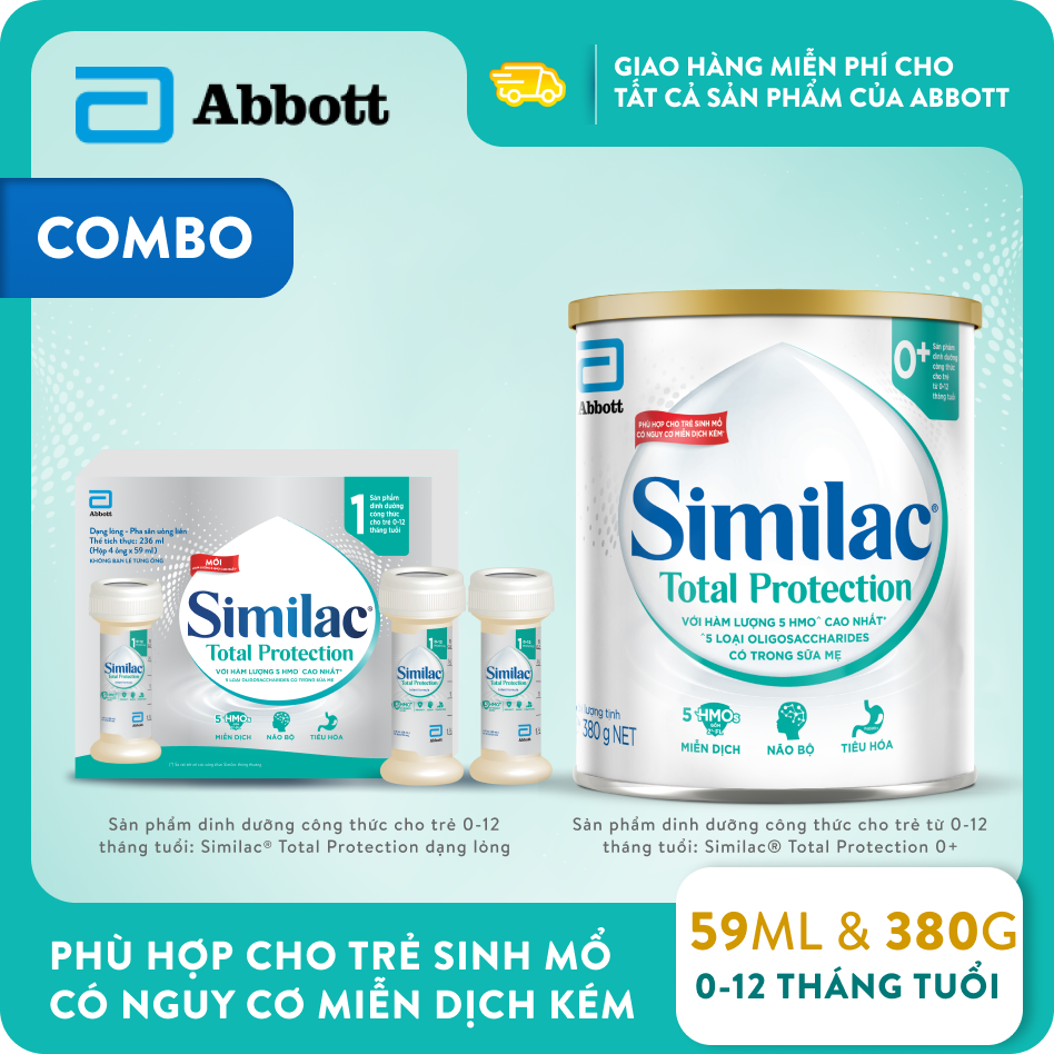 Combo 1 lon Similac Total Protection 0+ loại 380g + 4 ống Similac Total Protection dạng lỏng loại 59ml