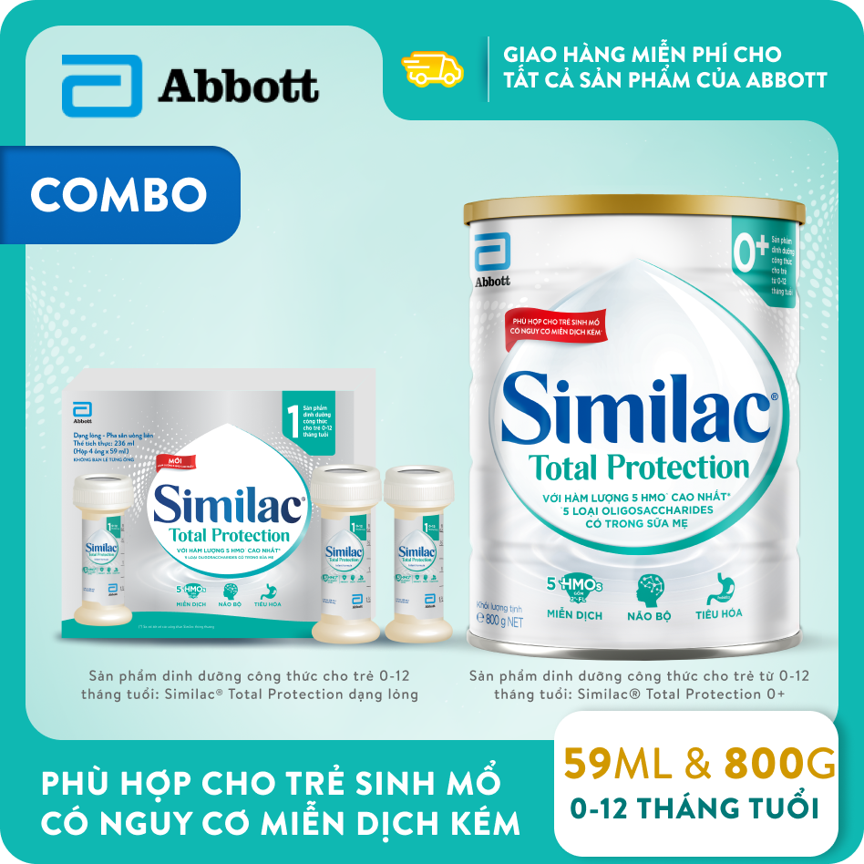 Combo 1 lon Similac Total Protection 0+ 800g + 4 ống Similac Total Protection dạng lỏng loại 59ml